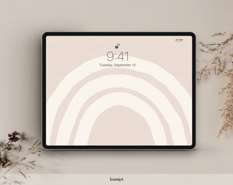 Digital Wallpaper for Desktop, Tablet, ipad, iPhone  |  Neutral Beige Rainbow Digital Background  |  Minimalist  |  Instant Download