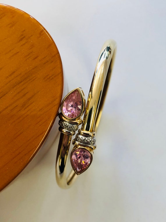 14k Yellow Gold Ladies Pink Tourmaline Bangle Brac