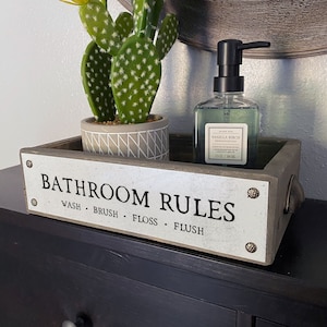 Bathroom Rules Bathroom Box Cute & Funny Rustic Farmhouse Bathroom Decor Toilet Paper Holder Wood Boxes With Sayings Diaper Caddy image 4