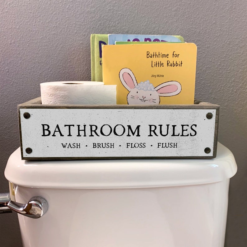 Bathroom Rules Bathroom Box Cute & Funny Rustic Farmhouse Bathroom Decor Toilet Paper Holder Wood Boxes With Sayings Diaper Caddy image 8