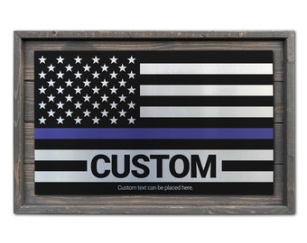 Rustic Wood & Metal Thin Blue Line American Flag - Police Gift