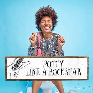 Potty Like A Rockstar - Wooden Sign With Metal - Farmhouse Bathroom Decor - Restroom Decor - Funny Bathroom Sign