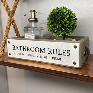 Bathroom Rules – Bathroom Box – Cute & Funny Rustic Farmhouse Bathroom Decor - Toilet Paper Holder - Wood Boxes With Sayings – Diaper Caddy