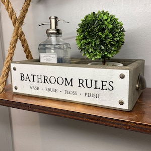 Bathroom Rules Bathroom Box Cute & Funny Rustic Farmhouse Bathroom Decor Toilet Paper Holder Wood Boxes With Sayings Diaper Caddy image 1