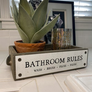 Bathroom Rules Bathroom Box Cute & Funny Rustic Farmhouse Bathroom Decor Toilet Paper Holder Wood Boxes With Sayings Diaper Caddy image 3