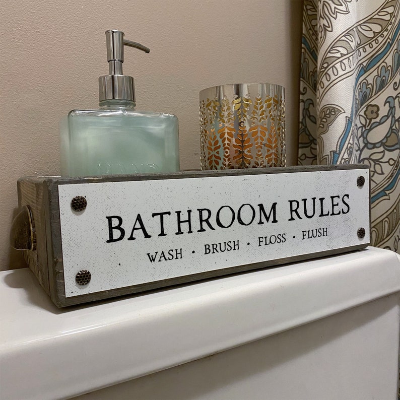 Bathroom Rules Bathroom Box Cute & Funny Rustic Farmhouse Bathroom Decor Toilet Paper Holder Wood Boxes With Sayings Diaper Caddy image 7