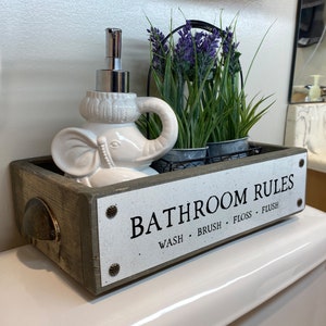 Bathroom Rules Bathroom Box Cute & Funny Rustic Farmhouse Bathroom Decor Toilet Paper Holder Wood Boxes With Sayings Diaper Caddy image 5