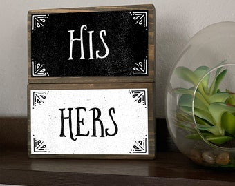His, Hers - Two 6 Handmade Rustic Couple Metal Wood Signs – Cute Rustic  Wall Decor Art - Farmhouse Decorations – Couple Bathroom Signs