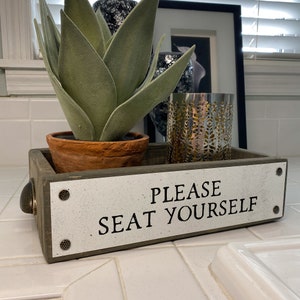 Please Seat Yourself – Bathroom Box – Cute & Funny Rustic Farmhouse Bathroom Decor - Toilet Paper Holder - Wood Boxes With Sayings