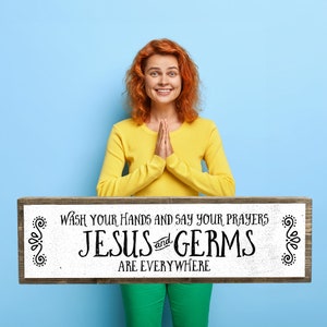 Wash Your Hands And Say Your Prayers - Wooden Sign With Metal - Farmhouse Bathroom Decor - Restroom Decor - Funny