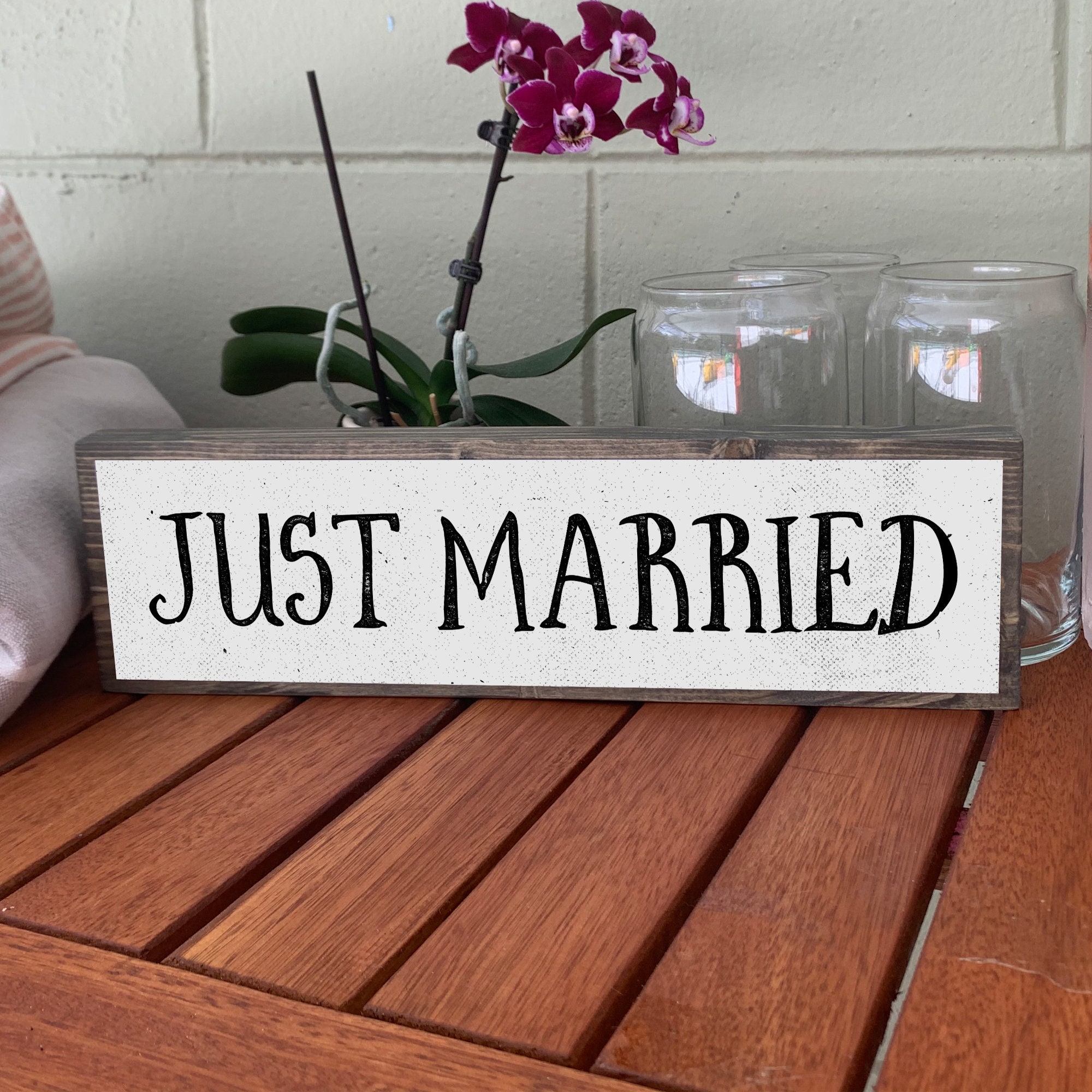 Just Married - Wooden Sign With Metal - Wedding Centerpiece Table ...