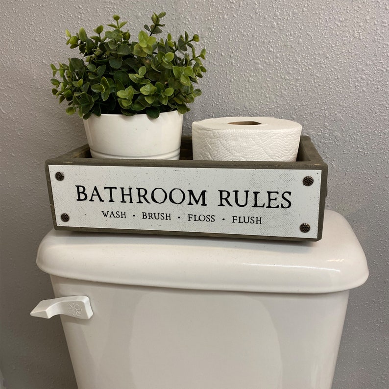 Bathroom Rules Bathroom Box Cute & Funny Rustic Farmhouse Bathroom Decor Toilet Paper Holder Wood Boxes With Sayings Diaper Caddy image 6