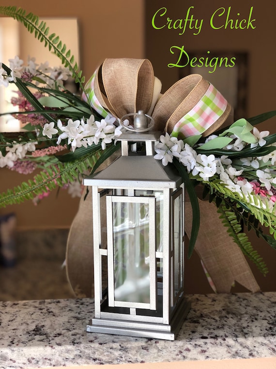 Metallic Silver Lantern Centerpiece With Floral Swag Lantern Etsy