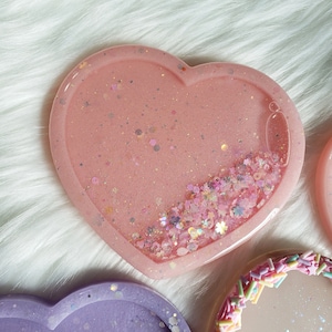 Sakura Pink Themed Heart Shaped Resin Shaker Coaster Tray
