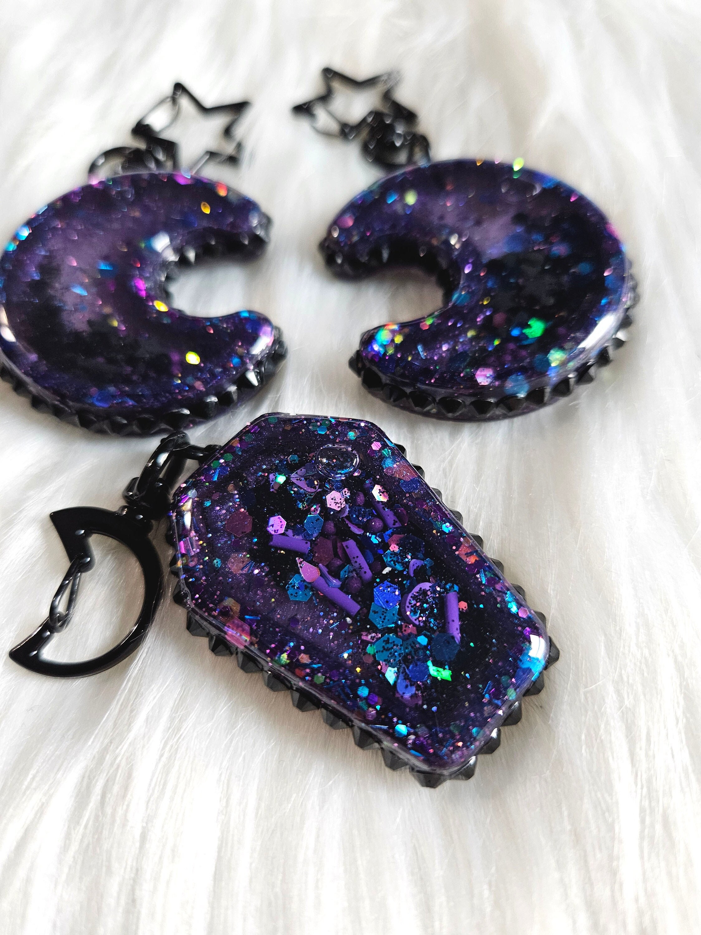 Studded Purple Gothic Coffin Moon Crescents Resin Shakers