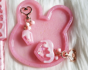 Iridescent Pastel Soft Pink Resin Daggers, Cleaver, Trinket Tray, Coffin and Heart Drippy Keychain Phone Charms