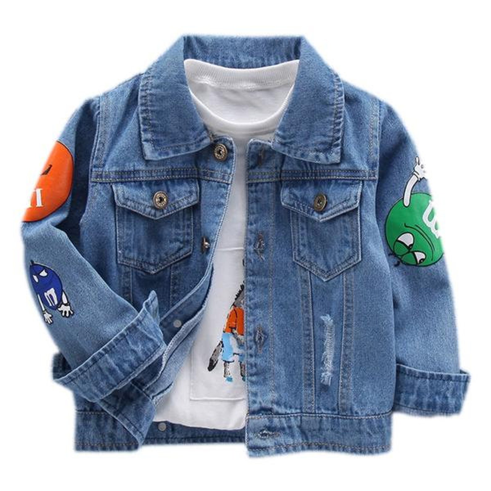Girls M&M Denim Distressed Jacket Jean Jacket Character Etsy