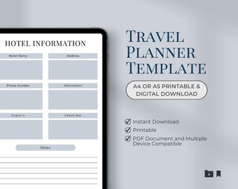 Blue PDF Travel Planner Travel Journal