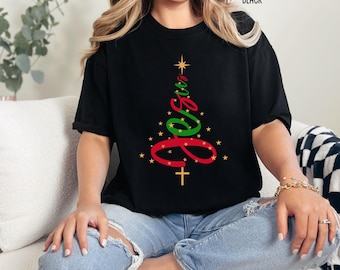 Jesus Christian Christmas Shirt, Comfort Colors Christianity Holiday Xmas Tree tshirt gift