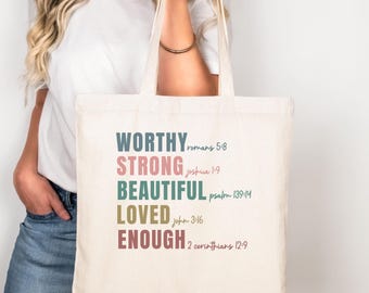 Christian tote bag for women, cotton canvas bible verse totebag gift