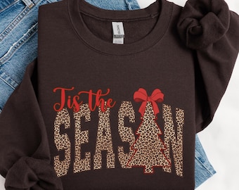 Whimsical Christmas Tree Sweatshirt for women, Leopard Xmas sweater, holiday sweat shirt gift