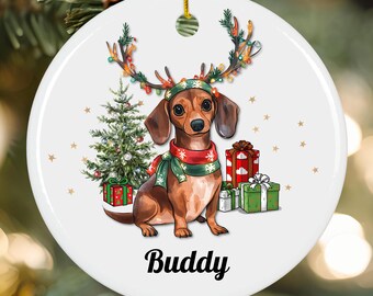 Personalized Dachshund Ornament, Custom Christmas Xmas Dog Lover Gift Pet Keepsake