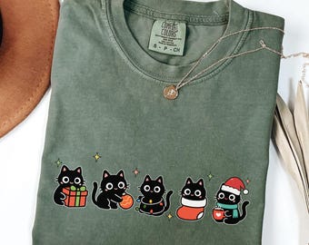 Black Cat Christmas Shirt, Kitten Xmas tshirt, Cat Lover Gift