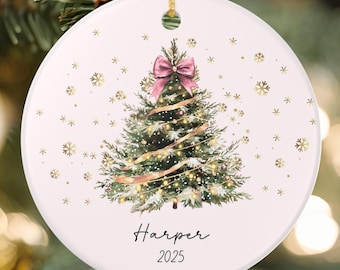 Christmas Ornament Girl, Pink Personalized Kids Xmas Tree, Custom Keepsake Baby Shower Gift