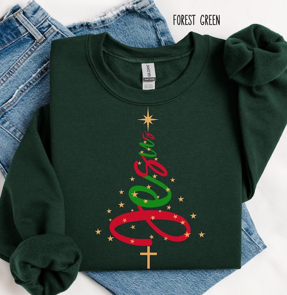 Jesus Christian Christmas sweatshirt, religious sweater, holiday tree sweat shirt gift