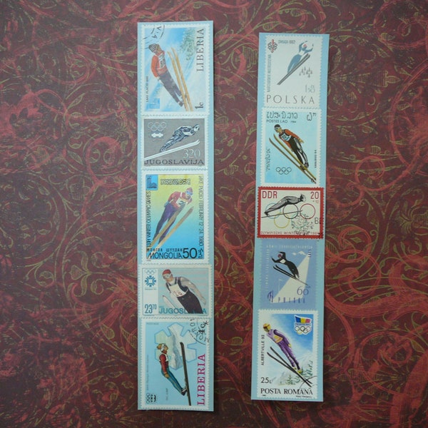 Ski Jumping postage stamps - Pair of bookmarks