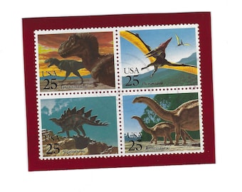 Dinosaurs Frig Magnet - USA Block of Four Postage Stamps