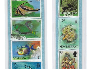 Pair of Caribbean Sea Life Postage Stamp Bookmarks
