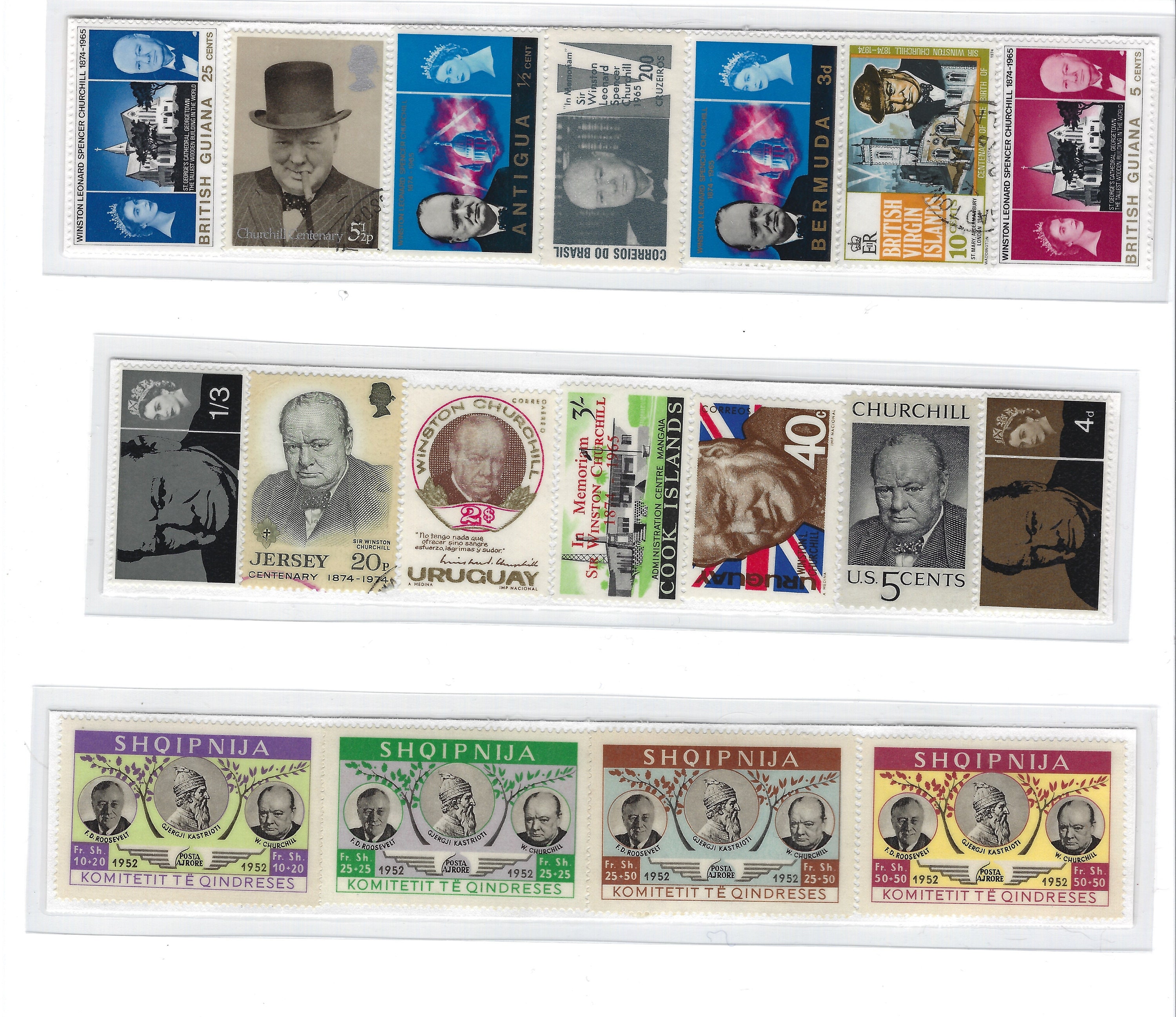 Trio of Winston Churchill Postage Stamps Bookmarks One With Added FDR ...