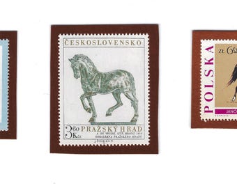 Set of 3 Horses Postage Stamps Magnets