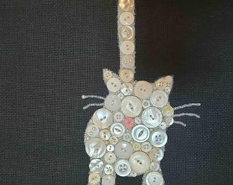 White Cat BUTTon Art - Art Crawl Strikes Again! - What Aunt Gayle Would Make With Buttons...