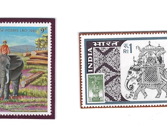 Pair of Elephant Postage Stamp Frig Magnets