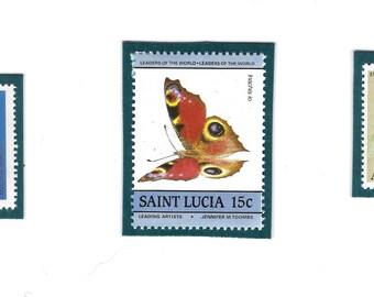 Set of Three Tropical Butterfly Postage Stamp Magnets