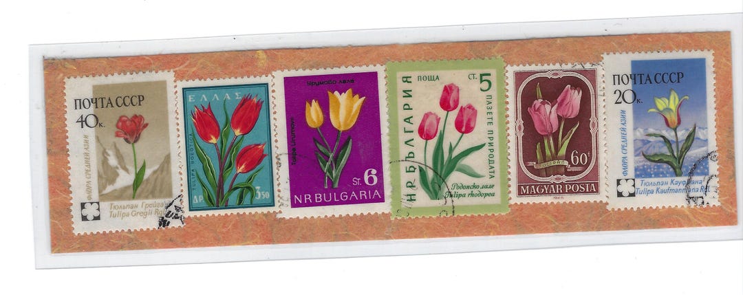 Pair of Spring Flower Postage Stamp Bookmarks - Tulips and Irises - Etsy