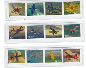 Set of 5 American Classic Airplane postage stamp Bookmarks - Includes a 6th freebie sheet label bookmark!