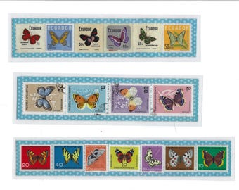 Set of 3 Butterfly Postage Stamp Bookmarks