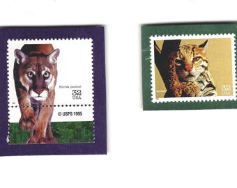 Pair of Endangered Cats postage stamp Frig Magnets - Ocelot and Florida Panther!