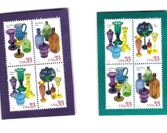 Pair of American Glass postage stamp Frig Magnets