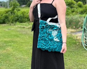Handmade Petal Purse with matching pocket insert and embroidered accents.