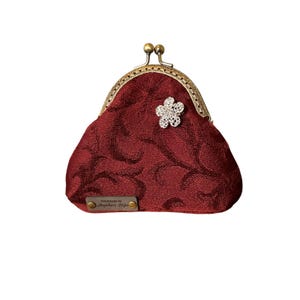 Vintage Style handmade tapestry coin purse with floral rhinestone brooch