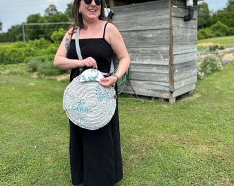 Handmade Cross-Body bag with ruffles and embroidered flowers