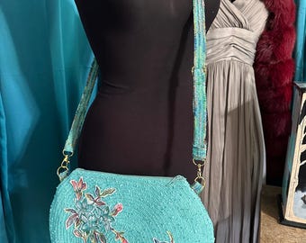 Up-cycled Embroidered Turquoise Purse