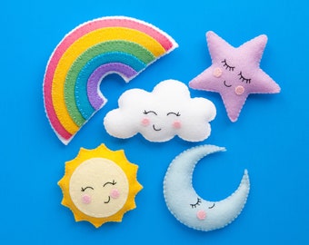 Pattern - Felt Celestial Sewing Pattern - Rainbow, Sun, Cloud, Moon, Star - Easy PDF Digital Sewing Tutorial Download