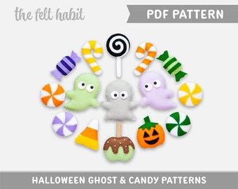 Pattern - Halloween Felt Ghosts and Candy - PDF Digital Sewing Tutorial Download