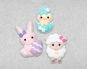 Pattern: Felt Easter Friends Ornaments - Bunny, Lamb, Chick - PDF Sewing Tutorial Download with SVG files