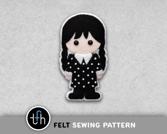 Felt Wednesday Addams Halloween Ornament Sewing Pattern (PDF Digital Download with SVG File)
